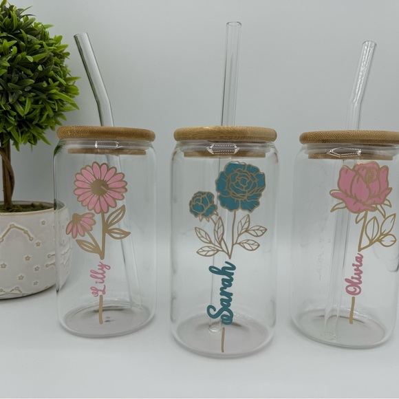 Coffee Glass Tumbler, Iced Coffee Glass, month flower Iced Coffee Cup 16 Oz - Picture 6 of 10